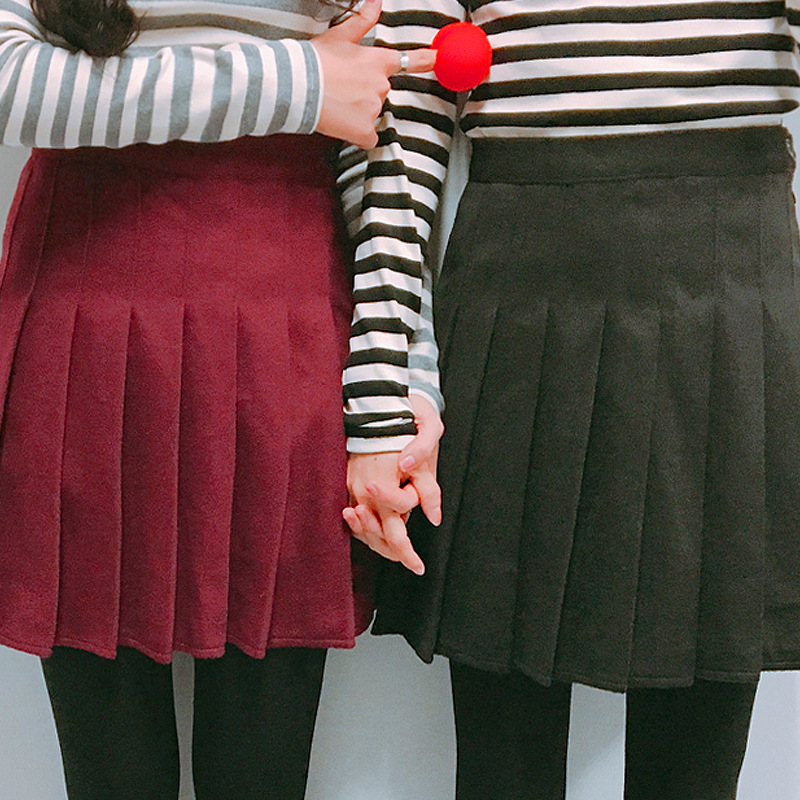 2016韓國冬季學院風百褶裙毛呢料百搭女士半身拉鏈短裙新款純色女工廠,批發,進口,代購
