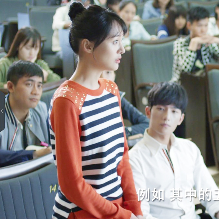 微微一笑很傾城鄭爽同款條紋針織衫圓領長袖寬松學院風套頭毛衣女工廠,批發,進口,代購