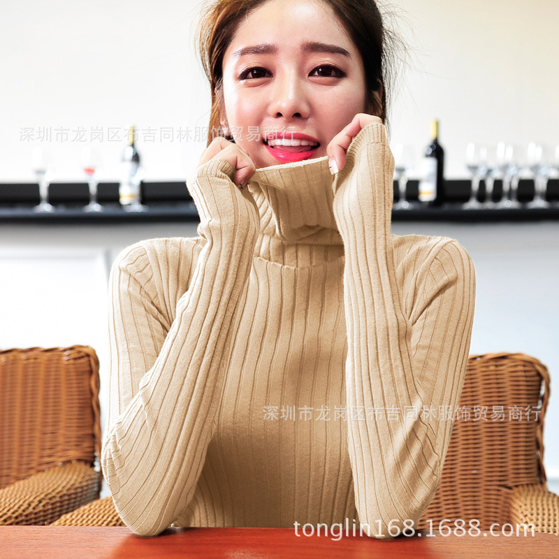 2016熱銷地攤貨源女裝純色打底毛衣批發 女士韓版針織高領毛衣女工廠,批發,進口,代購