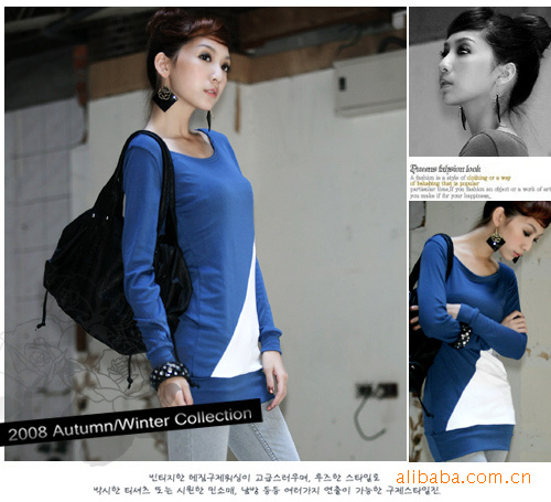 2012春季新款 韓版時尚不規則拼色長袖蝙蝠袖女式恤D11批發・進口・工廠・代買・代購