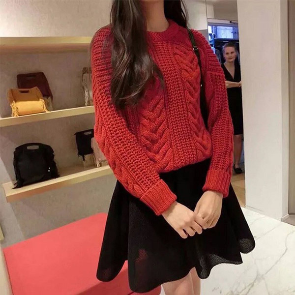 2017秋冬款純色文藝風麻花型針織衫百搭學院風女毛衣批發・進口・工廠・代買・代購