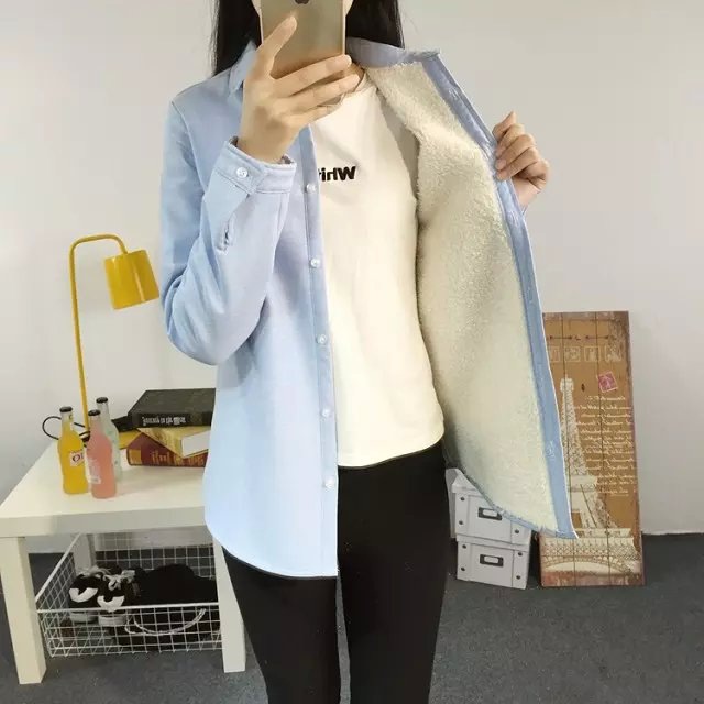 S3589 2016冬新款日系森女系清新天鵝刺繡純色加絨襯衫女長袖襯衣批發・進口・工廠・代買・代購