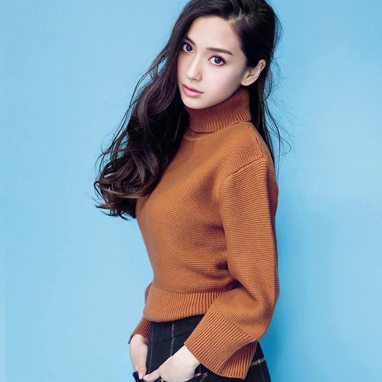 秋冬新款anglebaby楊穎明星同款寬松套頭純色針織加厚高領毛衣女工廠,批發,進口,代購