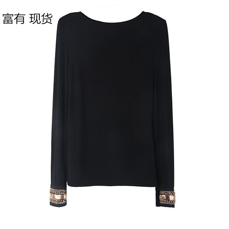 Lin狂歡盛典 lin推薦 心機設計袖口金屬裝飾金手打底衫 黑色 現貨批發・進口・工廠・代買・代購
