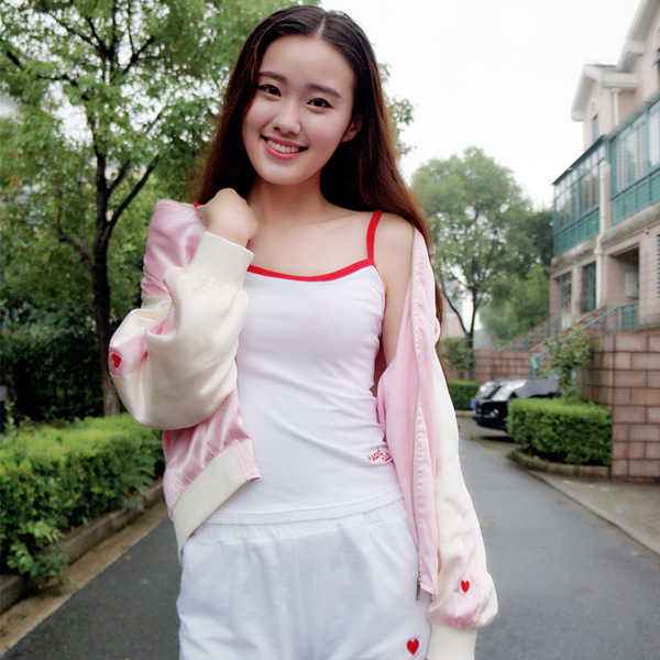 韓版女裝學院風全棉百搭打底衫修身白色愛心刺繡小吊帶背心工廠,批發,進口,代購