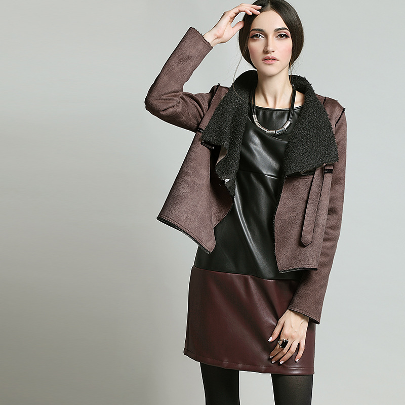 一件代發2015冬季新款歐美品牌女裝風衣麂皮絨中長款加厚外套批發批發・進口・工廠・代買・代購