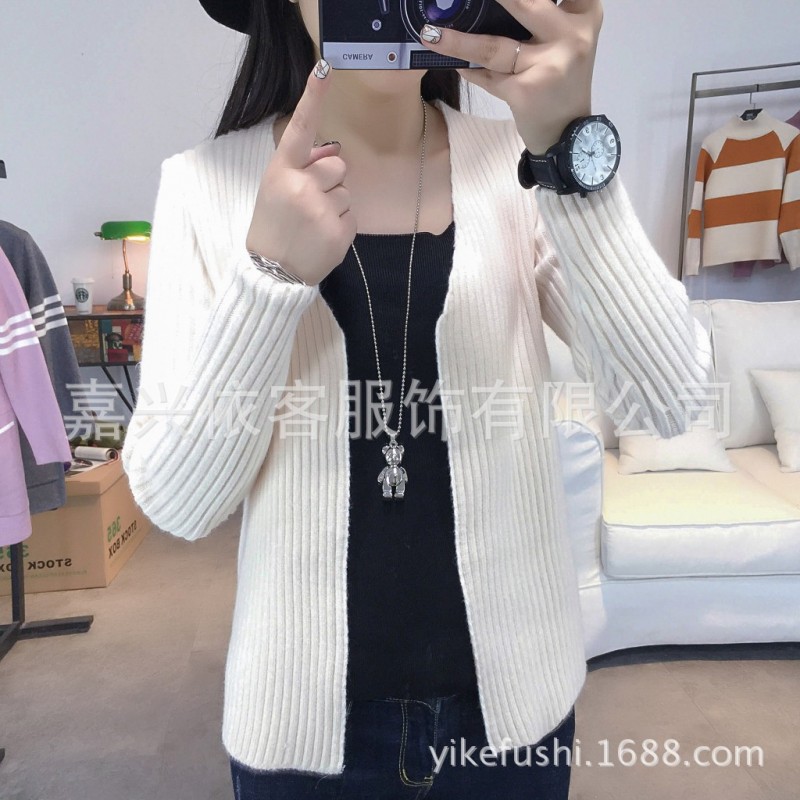 秋季新款女裝韓版豎針織開衫女純色開衫修身短款高腰小外套工廠,批發,進口,代購