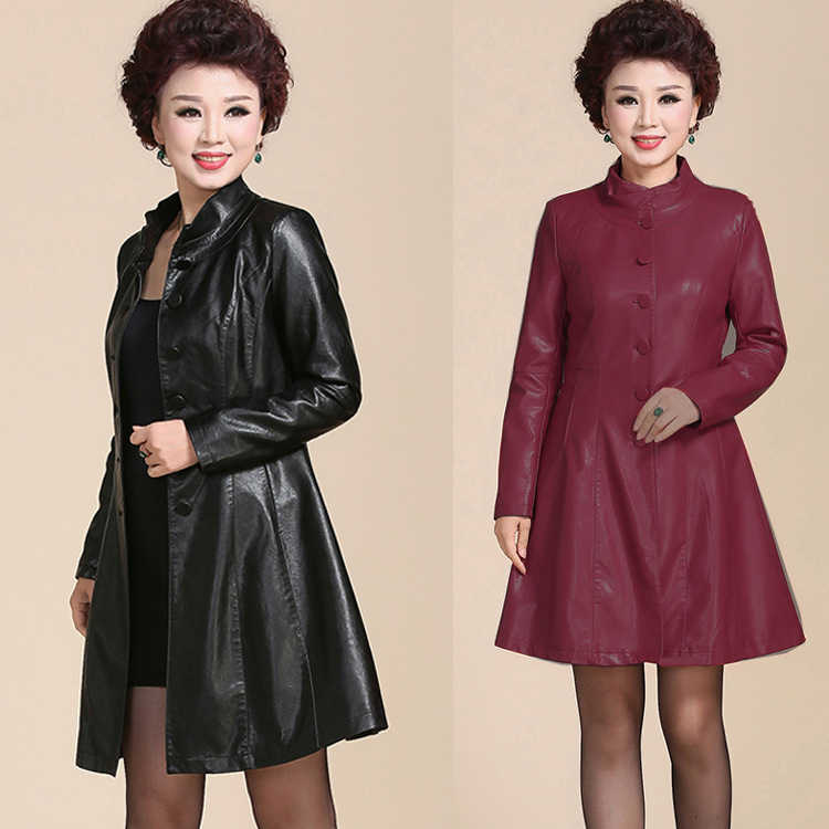 裙擺風衣女士皮衣外套2016秋季女款風衣PU皮中青年媽媽裝35-60歲批發・進口・工廠・代買・代購