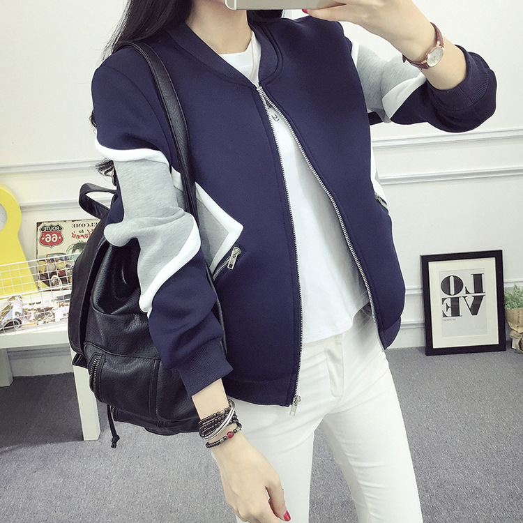2016春秋新款韓版太空棉棒球服女拼色衛衣夾克長袖短款小外套批發・進口・工廠・代買・代購