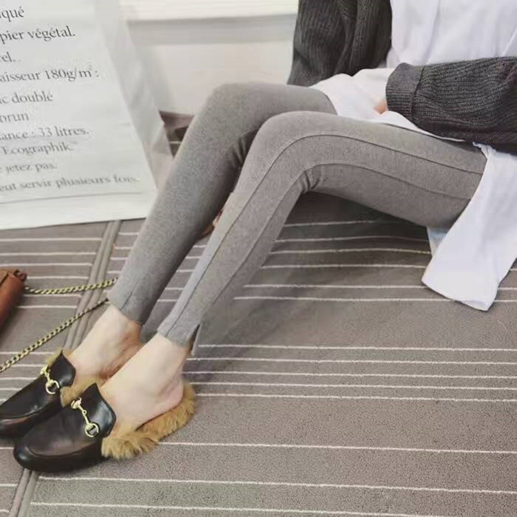 秋季女士純棉外穿內搭褲韓版拼接九分褲灰黑大碼彈力顯瘦小腳長褲批發・進口・工廠・代買・代購