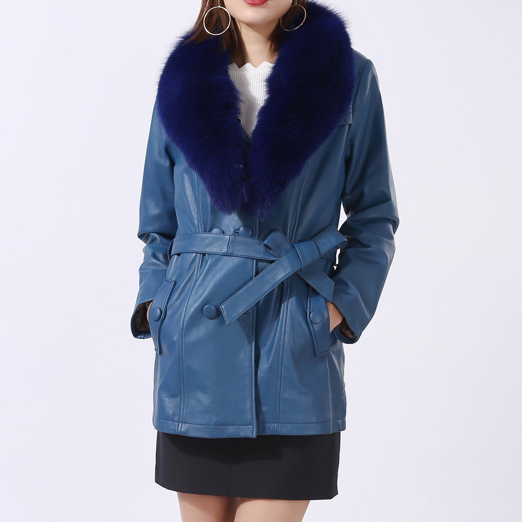 實拍2016冬新款高端羊皮衣中長狐貍毛領大碼外套工廠,批發,進口,代購