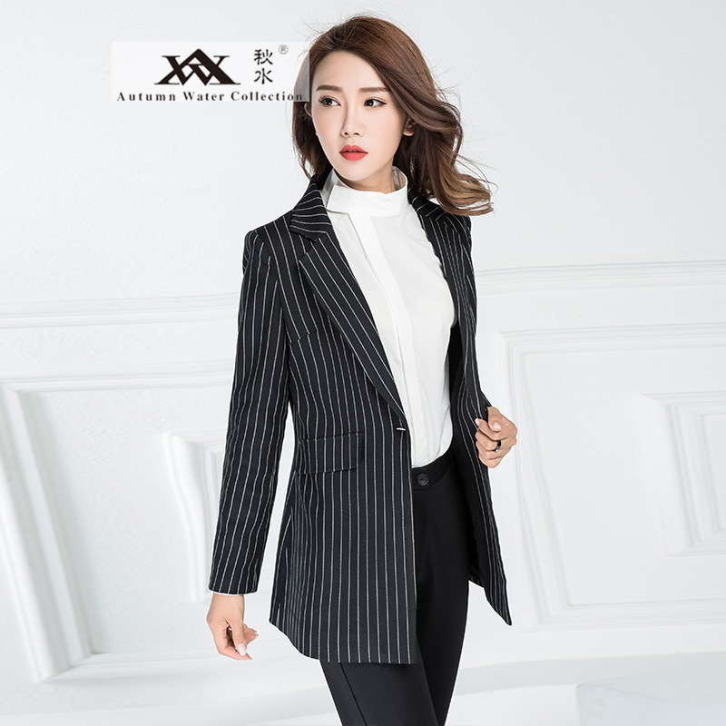 秋水2016女秋冬小西裝常規條紋外套長袖職業裝厚款上衣16026批發・進口・工廠・代買・代購