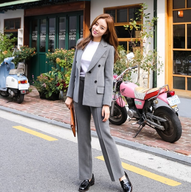 實拍韓國時尚潮簡約韓版雙排扣職業西裝外套女兩件套西服修身套裝批發・進口・工廠・代買・代購