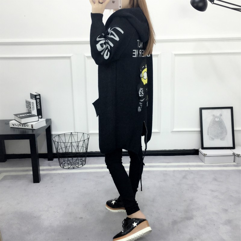 實拍韓版時尚大牌辛普森卡通 連帽大板扣子 中長款開衫女裝現貨批發・進口・工廠・代買・代購