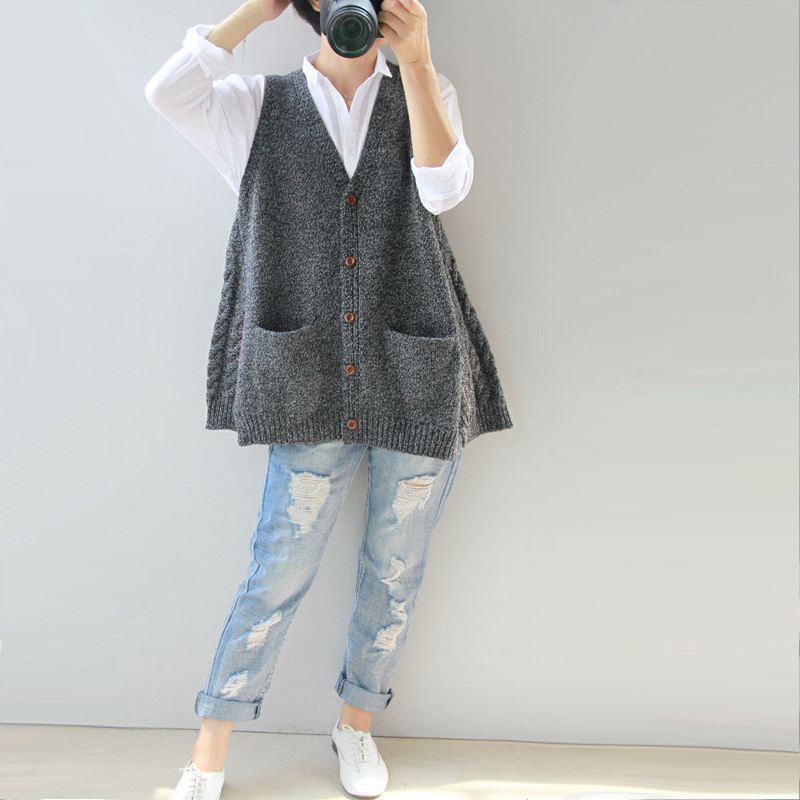 韓版復古新款女裝V領無袖麻花蝙蝠衫中長款針織馬甲背心批發・進口・工廠・代買・代購