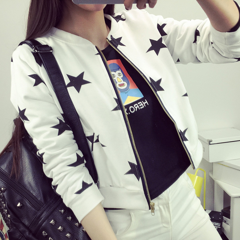 2016秋冬新款棒球服韓版星星印花修身顯瘦小外套薄款開衫小外套女工廠,批發,進口,代購