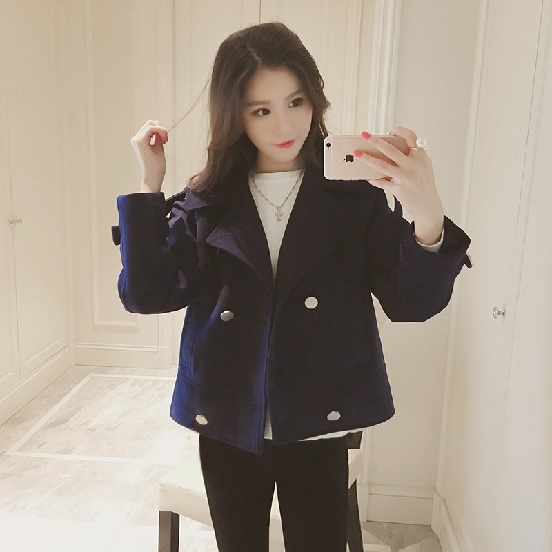 新款韓版秋冬時尚小香風雙排扣短款毛呢外套女長袖氣質呢子大衣潮批發・進口・工廠・代買・代購