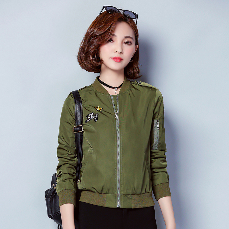 2017春新款軍綠色小外套韓版女式短款棒球服飛行員夾克衫潮工廠,批發,進口,代購