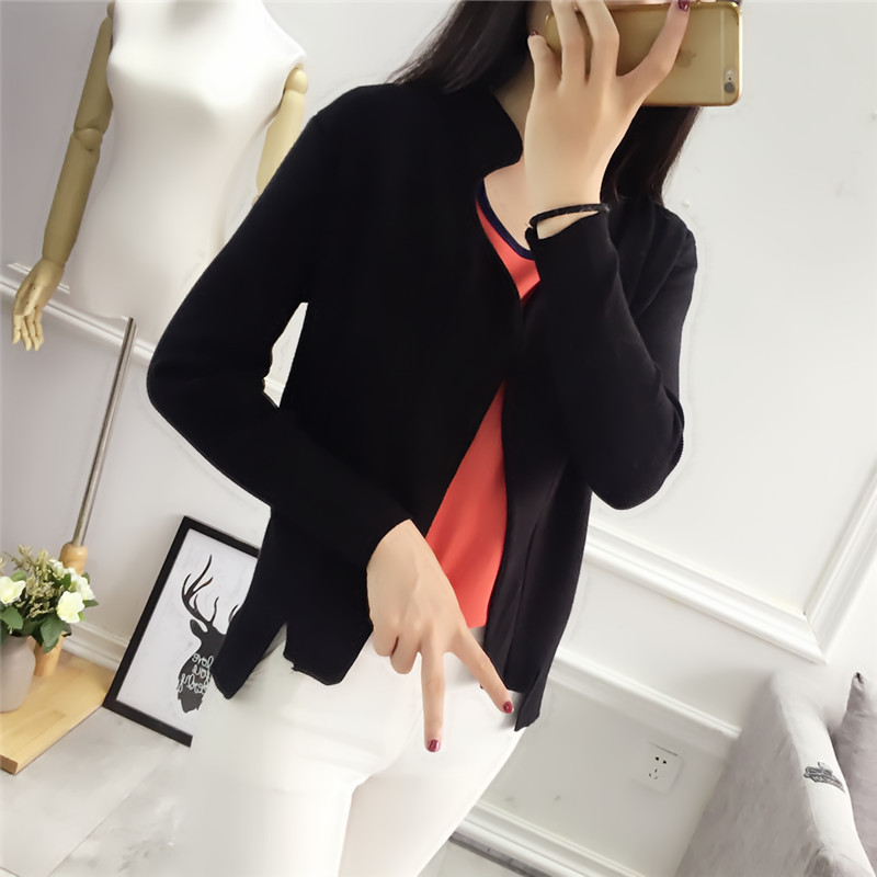 秋季韓版純色針織衫小短款顯瘦前短後長開叉開衫女針織小西服領批發・進口・工廠・代買・代購