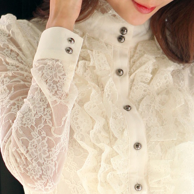 韓版女裝 2016春裝新款時尚氣質修身蕾絲長袖女式襯衫襯衣上衣工廠,批發,進口,代購
