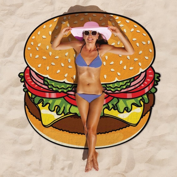 歐美外貿沙灘巾漢堡甜圈披薩印花系列 WISH爆款 雪紡衫工廠,批發,進口,代購