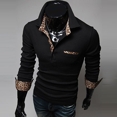 2016時尚新款男士T恤豹紋長袖潮男必備外貿POLO衫免費加盟商T250批發・進口・工廠・代買・代購
