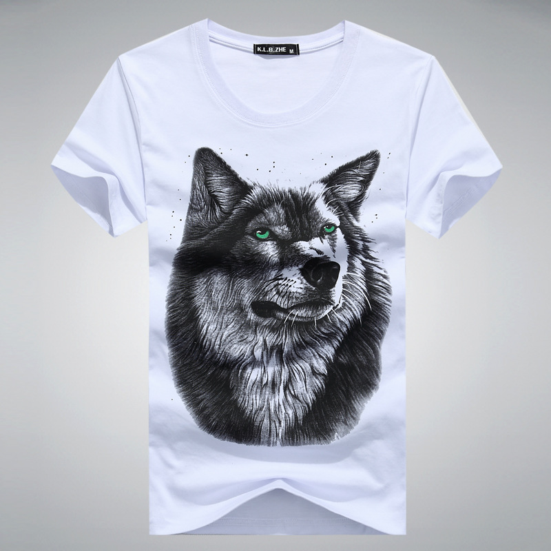 新款短袖T恤男式圓領加大碼半袖男士純棉 創意3D-KL6612狼工廠,批發,進口,代購