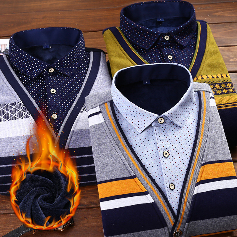 冬季新款男士假兩件韓版修身拼色時尚男式針織衫保暖針織衫批發工廠,批發,進口,代購