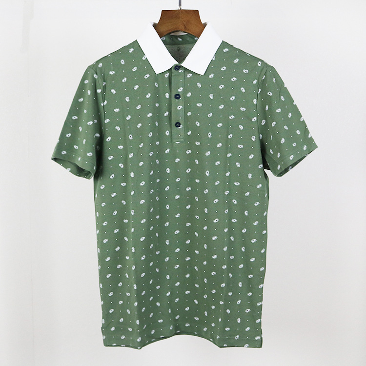 夏季透氣短袖Polo男款綠色波點清新款直筒休閒款工廠,批發,進口,代購