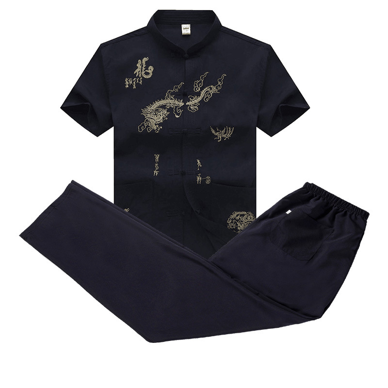 唐裝套裝男士短袖夏季上衣中老年漢服中國風男式晨練太極服工廠,批發,進口,代購