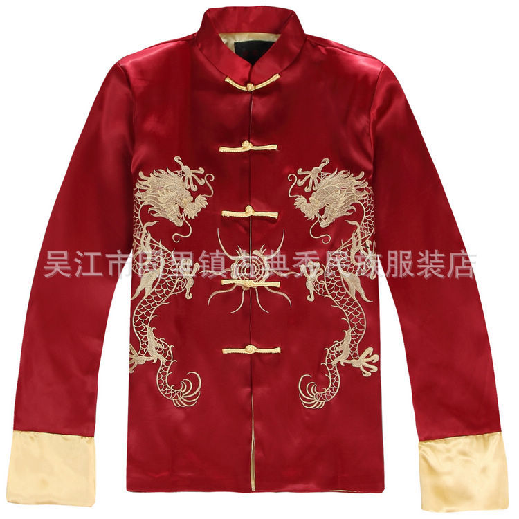 中國復古中山裝男士唐裝雙龍唐裝戲服演出服拍照婚慶服裝批發批發・進口・工廠・代買・代購