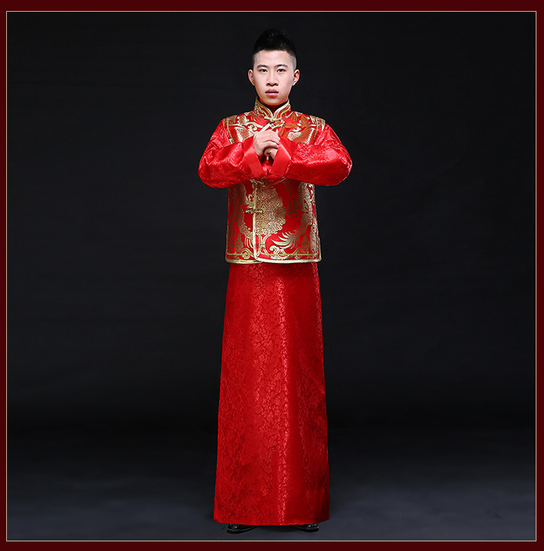 中式結婚喜服禮服男士唐裝漢服古裝秀禾服紅色新郎龍鳳褂敬酒服工廠,批發,進口,代購
