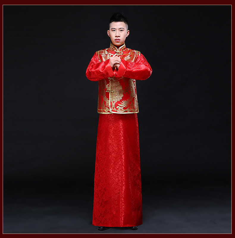 中式結婚喜服禮服男士唐裝漢服古裝秀禾服紅色新郎龍鳳褂敬酒服批發・進口・工廠・代買・代購