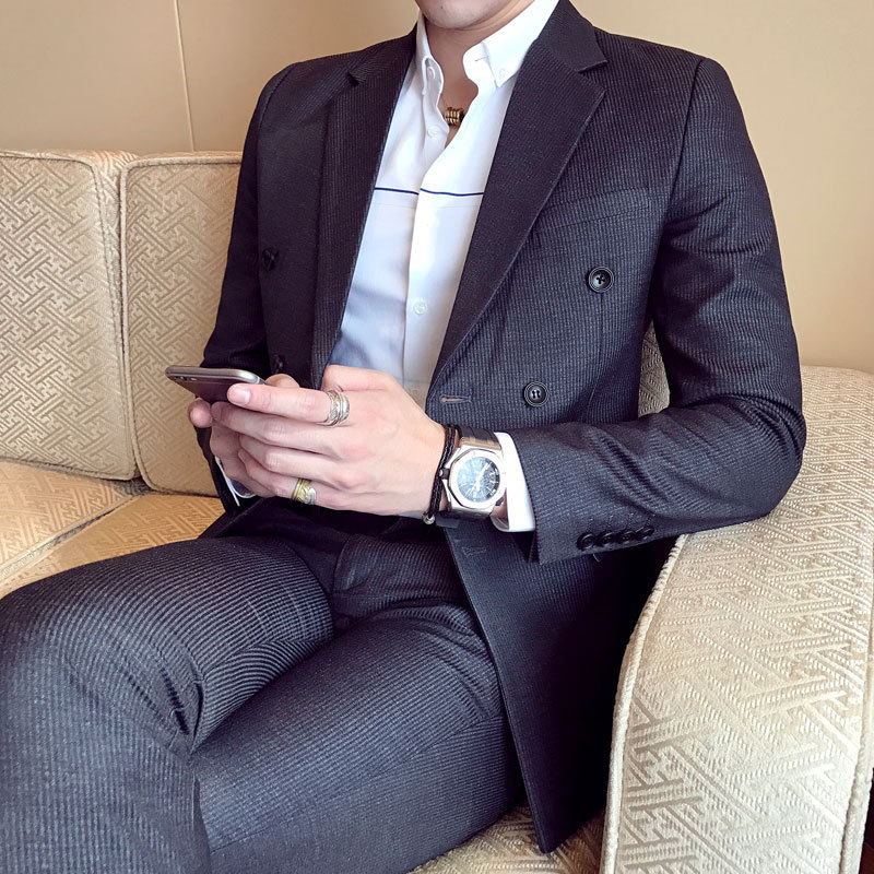 2017新款男裝西服 條紋兩件套商務小西服男禮服新年韓版修身套裝批發・進口・工廠・代買・代購