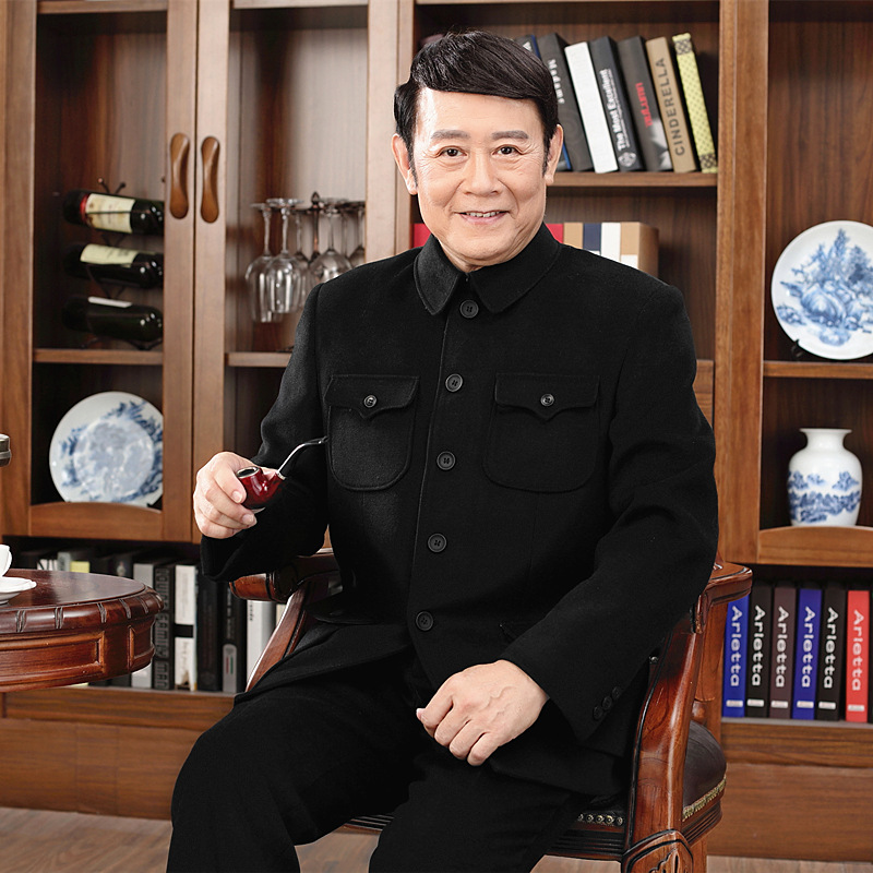 男士中老年中山裝男套裝 爸爸中山服外套男裝春秋裝老年西服翻領批發・進口・工廠・代買・代購