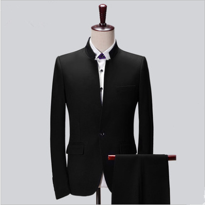 新款西服套裝男修身職業裝純色四季一粒扣立領男士黑色伴郎禮服工廠,批發,進口,代購