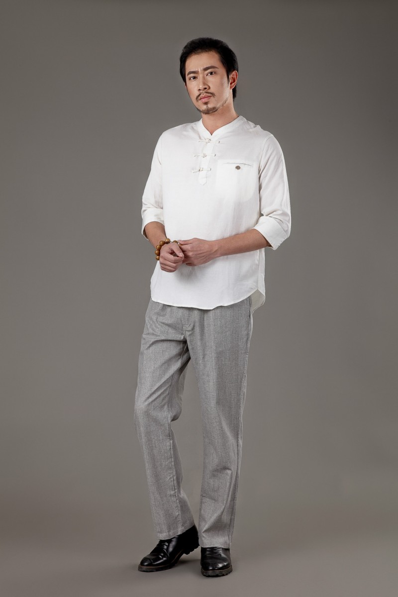 中國風設計民族風中式亞麻T恤立領純色男士上衣 8238工廠,批發,進口,代購