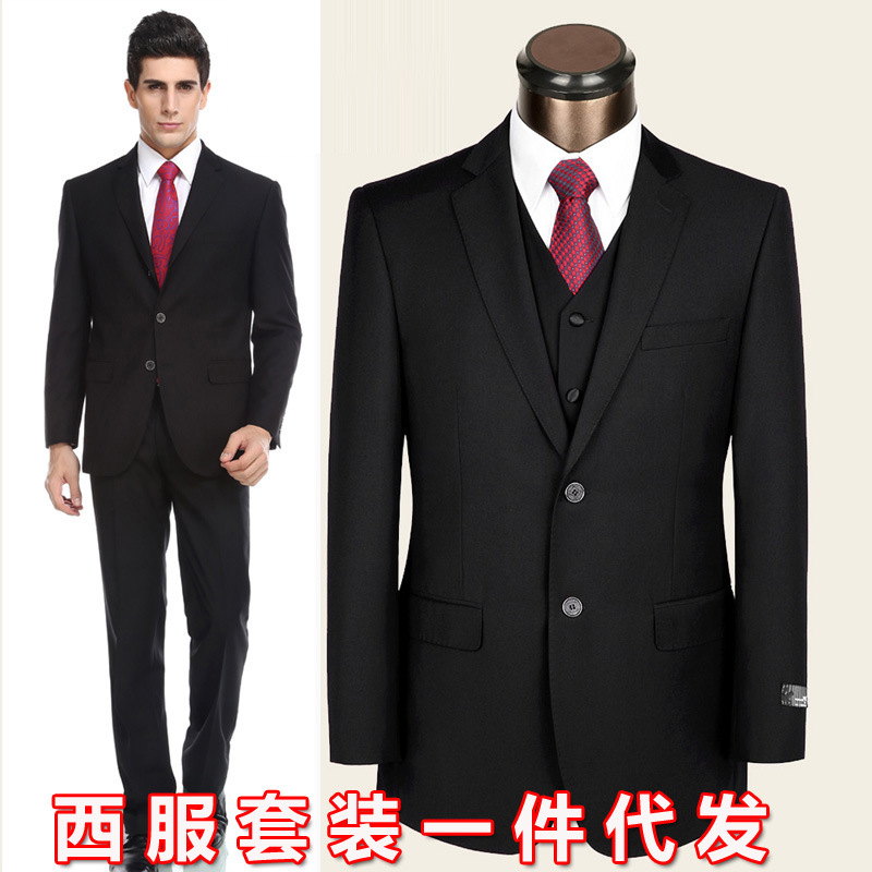 高檔男士西服套裝高級羊毛西服黑色二粒扣男商務職業西裝禮服批發批發・進口・工廠・代買・代購