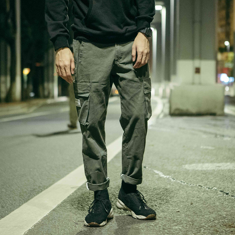 秋季日系復古港風潮牌工裝褲 男士純色休閒褲多口袋直筒修身長褲批發・進口・工廠・代買・代購