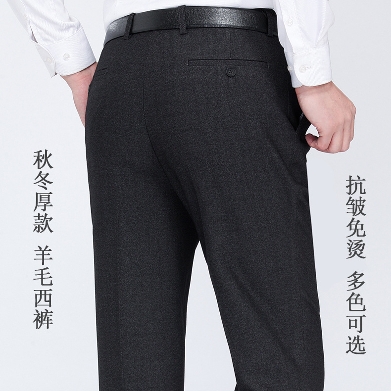 秋冬新款男褲品牌商務正裝西裝褲男厚款寬松中高腰免燙羊毛長褲子工廠,批發,進口,代購