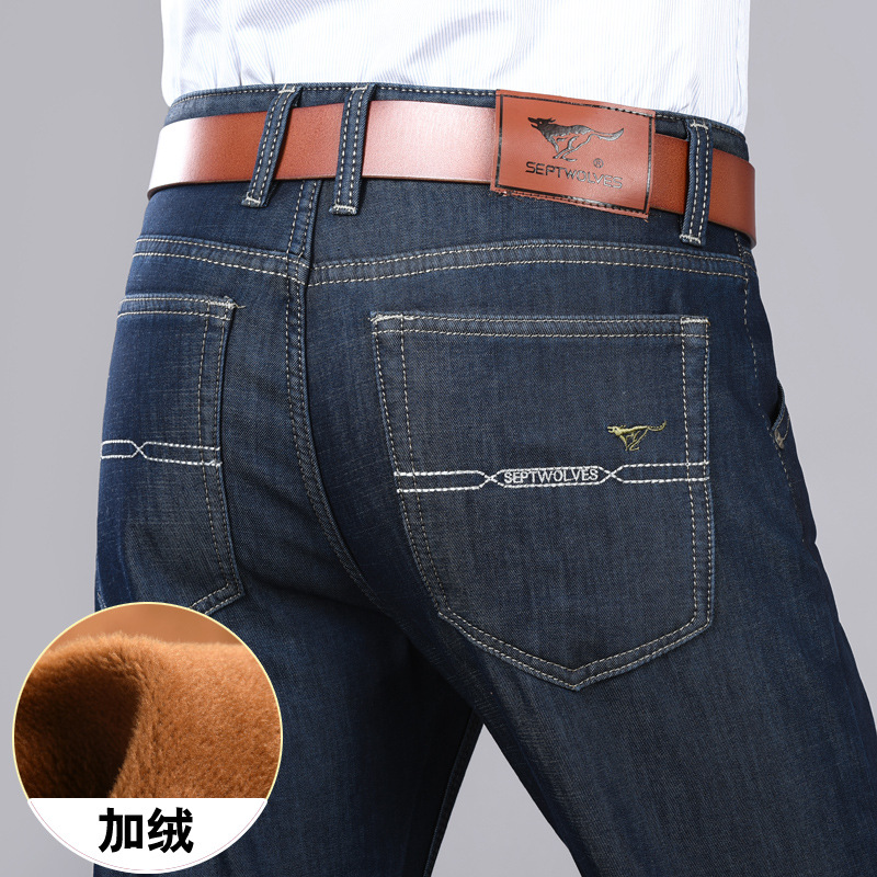加絨加厚七皮狼品牌牛仔男式中年 青年潮直筒大碼商務禦寒黃金絨批發・進口・工廠・代買・代購