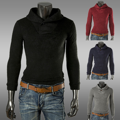 2014年 ebay爆款男士歐美修身翻領扣子裝飾毛衣外套套頭針織衫Q33批發・進口・工廠・代買・代購