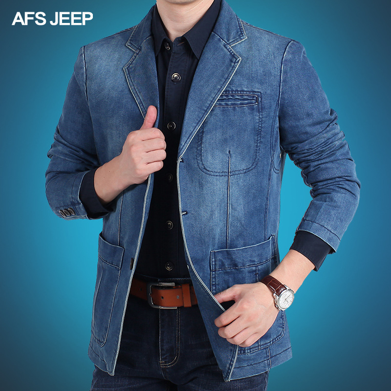 2016新款AFS JEEP牛仔西裝男 休閒寬松大碼青年牛仔西服外套2182工廠,批發,進口,代購