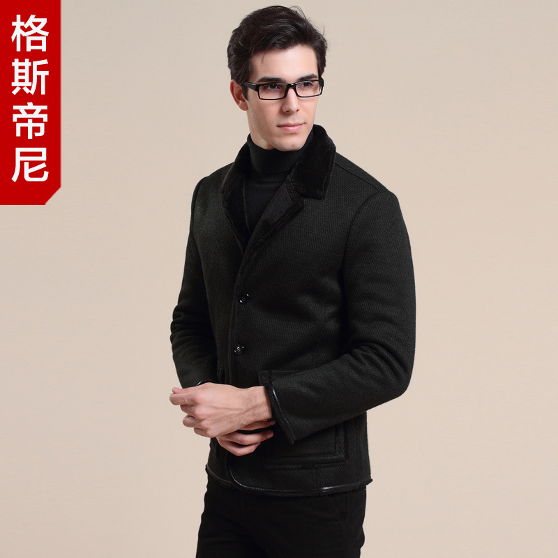 中老年西裝套裝男秋冬父親西服中年爸爸長輩純羊皮拼接休閒外套工廠,批發,進口,代購