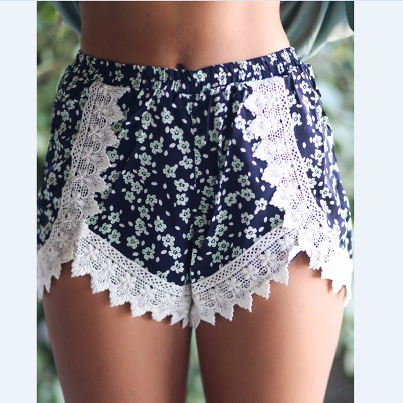 ebay速賣通新款2016歐美風蕾絲拼接印花休閒短褲批發・進口・工廠・代買・代購