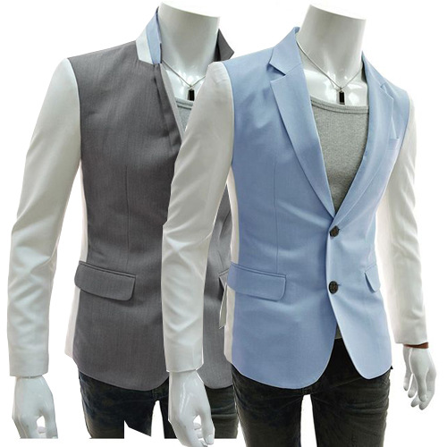 外貿男裝 2014新款韓版西服袖子拼色男士修身小西裝外套 X29批發・進口・工廠・代買・代購