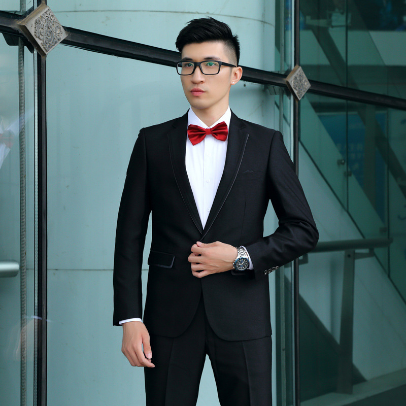 男士西服套裝高端商務西裝正裝黑色一粒扣韓版修身結婚新郎禮服工廠,批發,進口,代購
