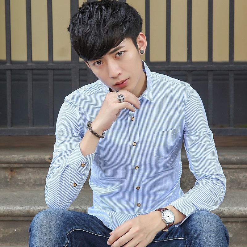 C6620秋新款男裝韓版長袖襯衫時尚修身條紋商務休閒襯衣批發・進口・工廠・代買・代購