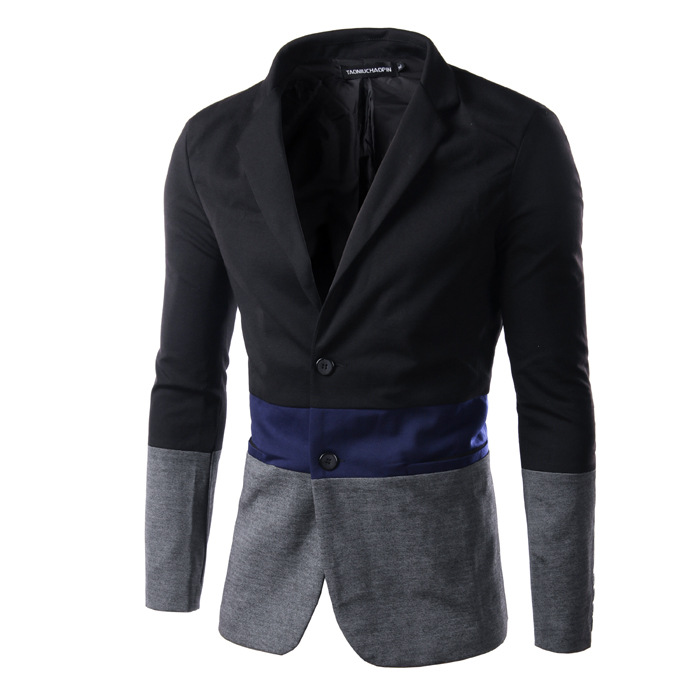 2016新款韓版男式修身拼色小西裝時尚休閒青年外套潮工廠,批發,進口,代購