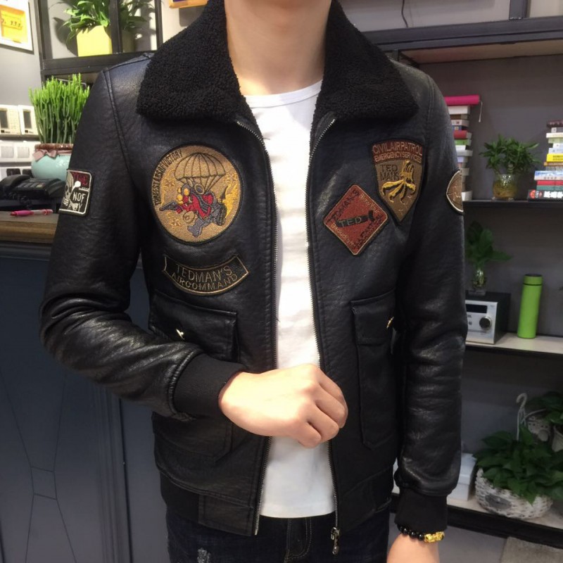 冬裝日系店主風黑色男士皮衣外套加厚加絨羊羔毛工廠,批發,進口,代購